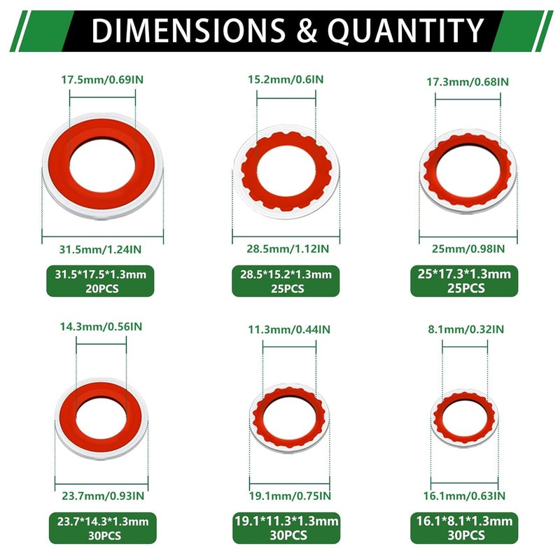 Japtend 160PCS Air Conditioning System Compressor Seal Washers Assortment Kit, 6 Sizes Automotive A/C Compressor Port Bonded Seal Gasket Kit (Red) - Image 2